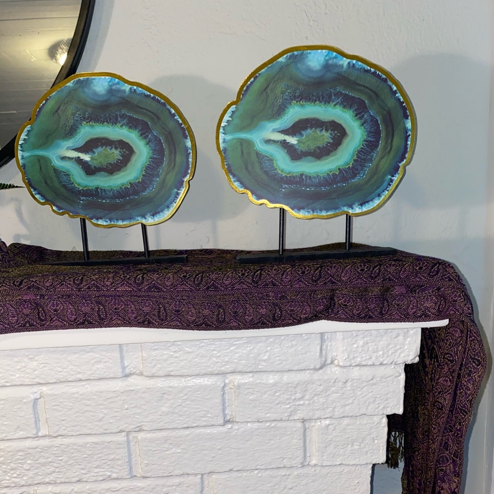 Two Teal Geode Plaques